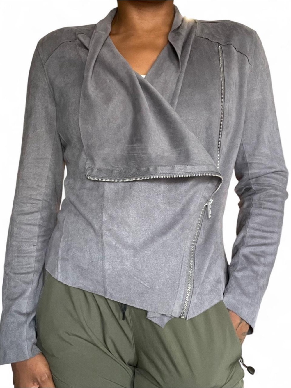 Blank NYC Gray Asymmetrical Moto Biker Zip Suede Jacket Sz M